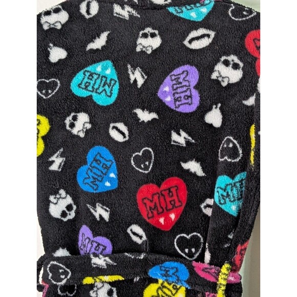 Monster High Belted Robe Girls Youth 7/8 Black Skulls Hearts Fangs Bats Logo - Picture 5 of 8